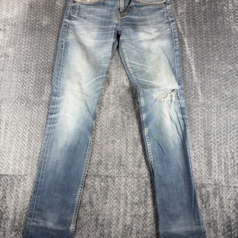 Levis 519 Jeans Mens 30x34‎ Blue Dark Wash Extreme Skinny Stretch Fit Distressed
